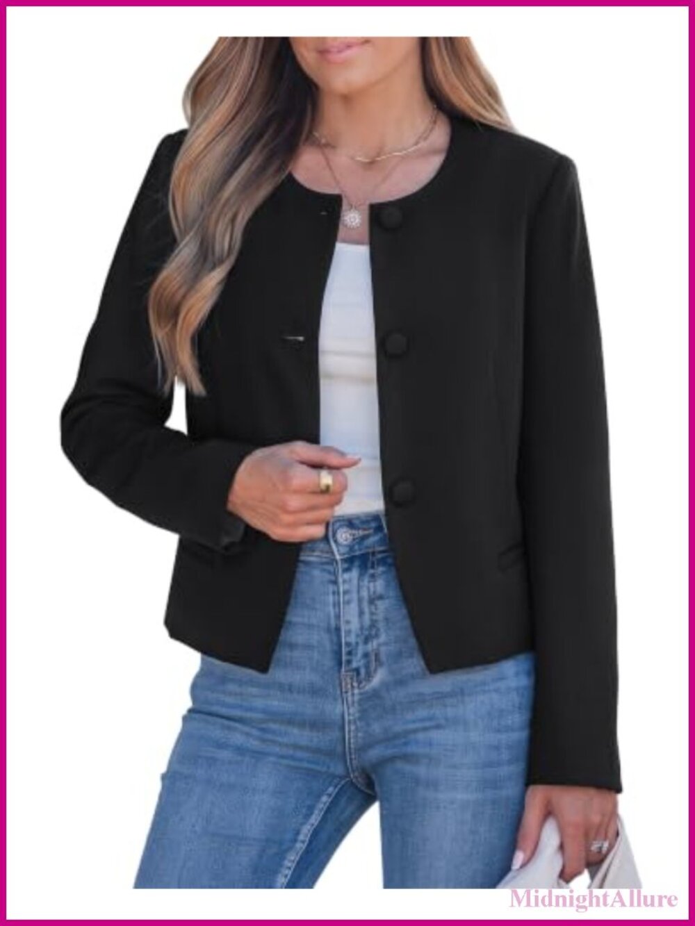 Cropped Collarless Blazer Jacket Women Business Casual Button Down Long Sleeve